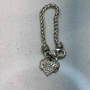 Silver Tone Bracelet With Middle Sis Heart Charm Bracelet